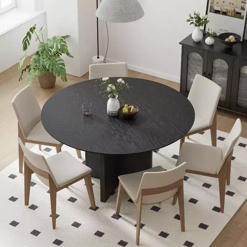 52 x 52 Solid Wood Round Dining Table with Black Finish and Elegant Arched Legs for Modern Dining Rooms & Kitchens