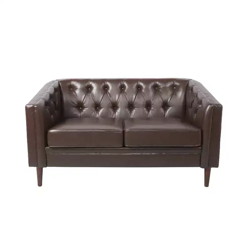 Contemporary Tufted Birch Wood Loveseat