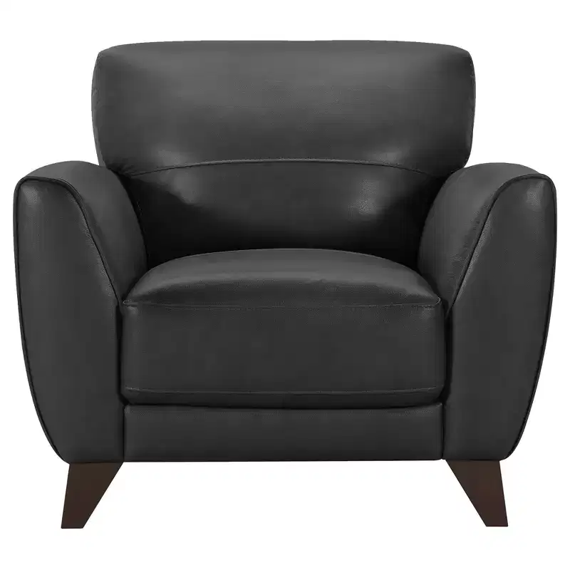 Armen Living Jedd Contemporary Chair Black: Genuine Leather, Dacron Foam, Hardwood Legs, No Assembly Required