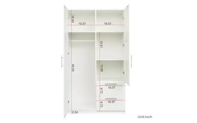 71 H Armoire Wardrobe Closet For Bedroom, Freestanding Armoire Storage Cabinet With 2 Doors, Modern Wardrobe Cabinet With 3 Shelves White