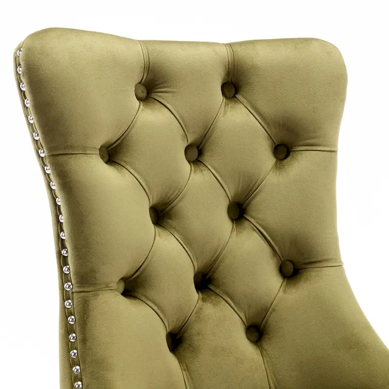 Modern Set of 2 Velvet Tufted Dining Chair with Wood Legs and Nailhead Trim