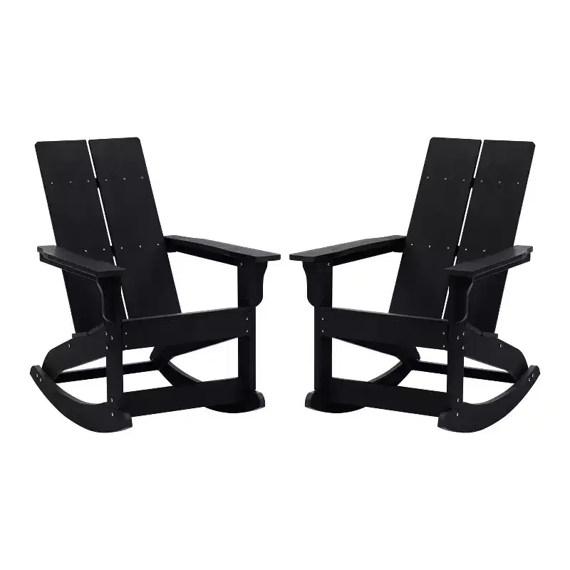 Emma and Oliver Set of 2 Modern All-Weather Poly Resin Adirondack Rocking Chairs for Indoor/Outdoor Use