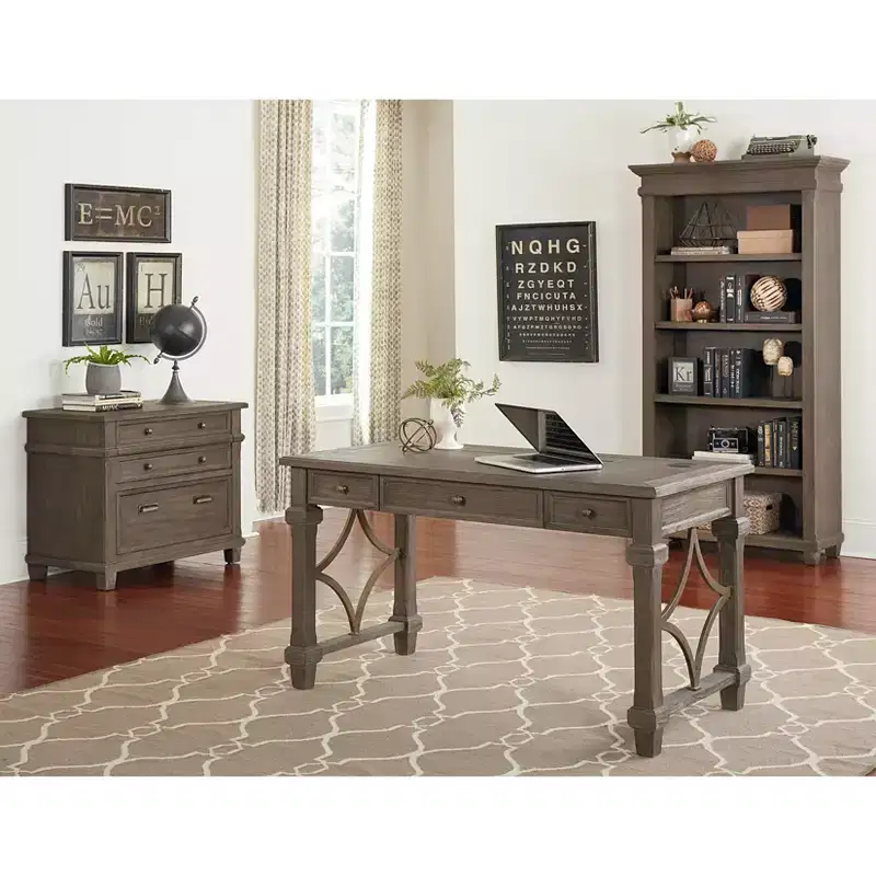 Carson Writing Desk Brown - Martin Furniture: Stained Wood, Metal Hardware, 3 Drawers, Office Furniture