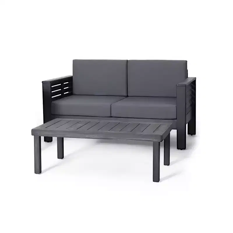 Christopher Knight 2pc Home Louver Outdoor Acacia Loveseat and Coffee Table Set with Cushions