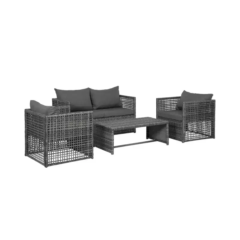 WestinTrends 4-Piece Wicker Outdoor Patio Conversation Set with Coffee Table, Gray/Gray