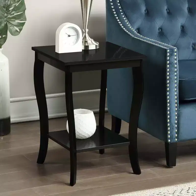 Square Wood Top End Table, White, 2-Tier Shelving