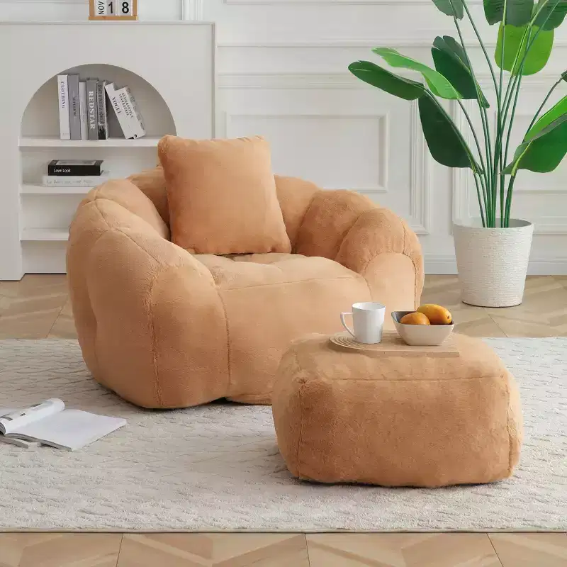 YOSIMFUR Giant Bean Bag Chair, Oversized Bean Bag Couch for Adults and Kids, Faux Fur Shell-Shaped Large Chair with Filler, Stuffed Big Accent Sofa