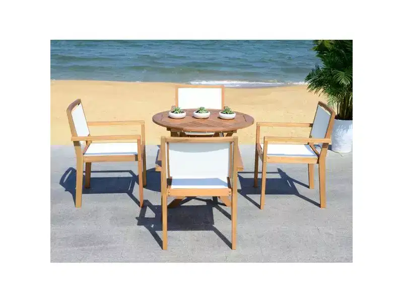 Chante Round Table 5 Piece Set - Indoor/Outdoor - PAT7041 - Natural/Beige - Safavieh