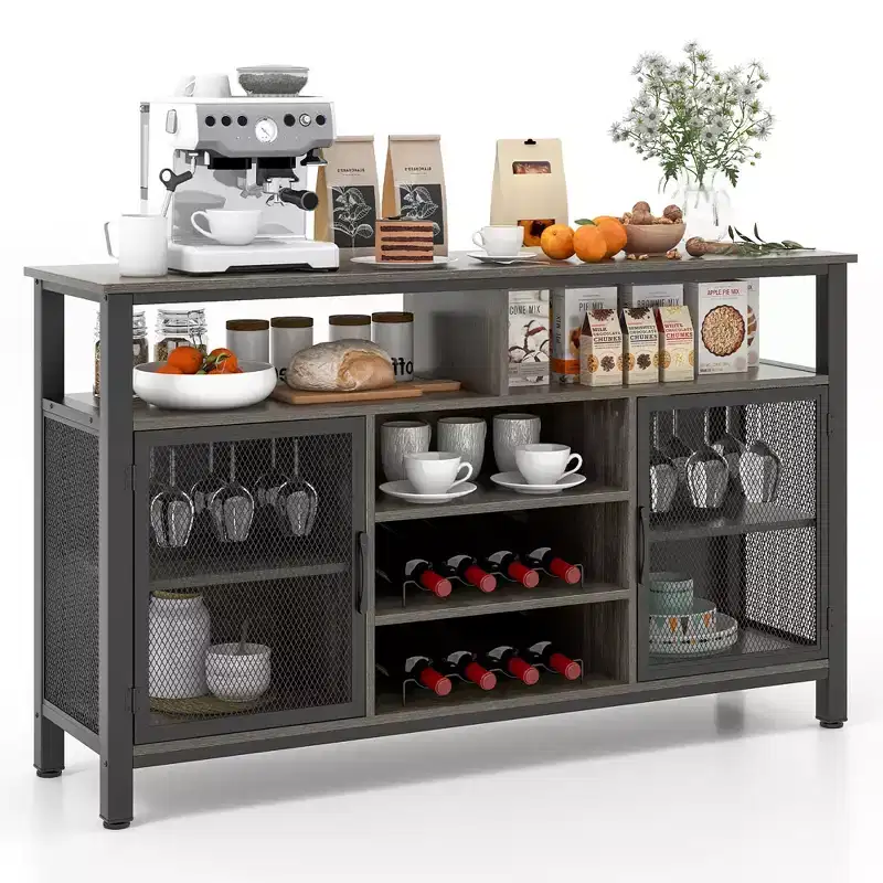 Costway Bar Cabinet 55-Inch Buffet Sideboard with 8-Bottle Drinks Racks