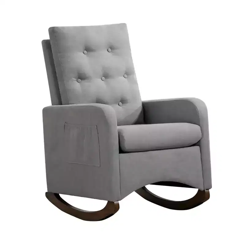 Rocking Chair Nursery, Glider Recliner Indoor with Armrests, Side Pockets, Upholstered Comfy High Back Armchair