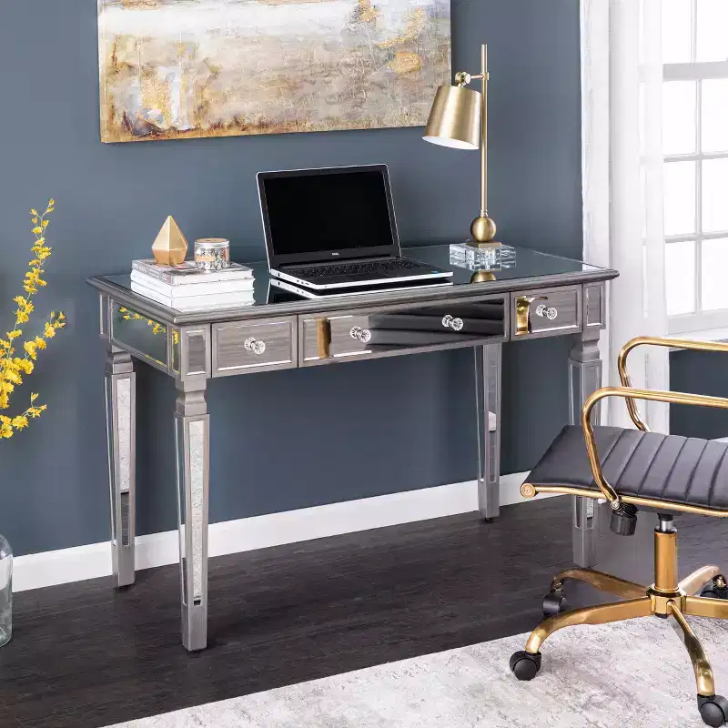 Wedlyn Mirrored Writing Desk - Silver - SEI
