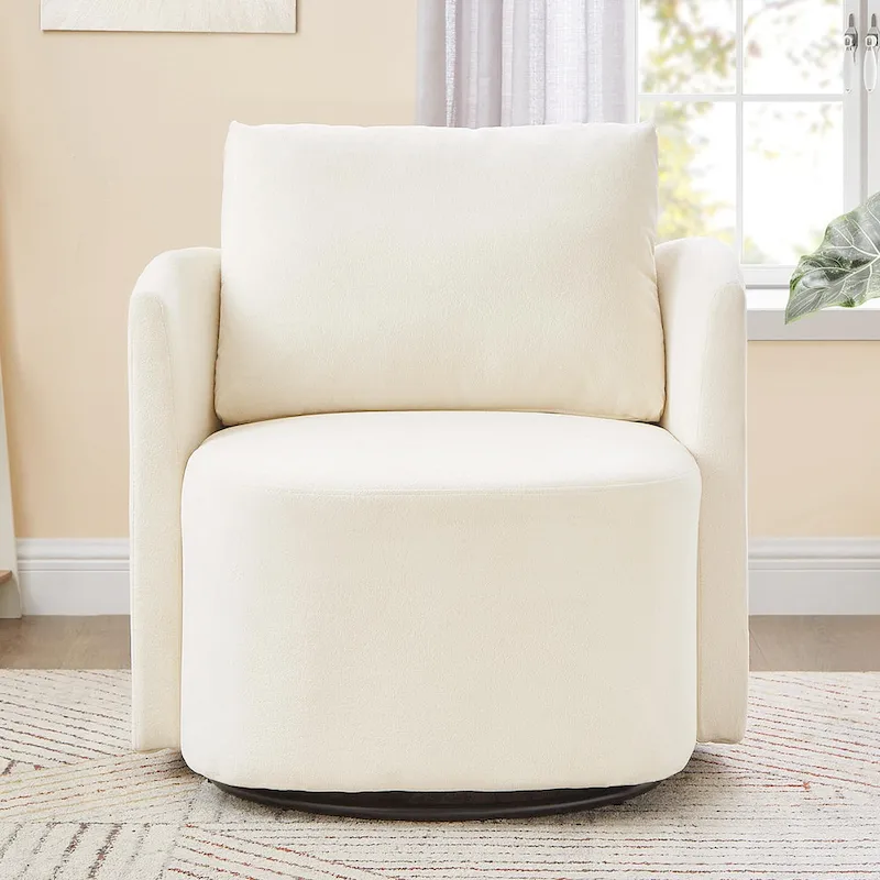 360 Swivel Chair, 29.9 Accent Barrel Armchair, Upholstered Swivel Sofa Chair with Curved Design
