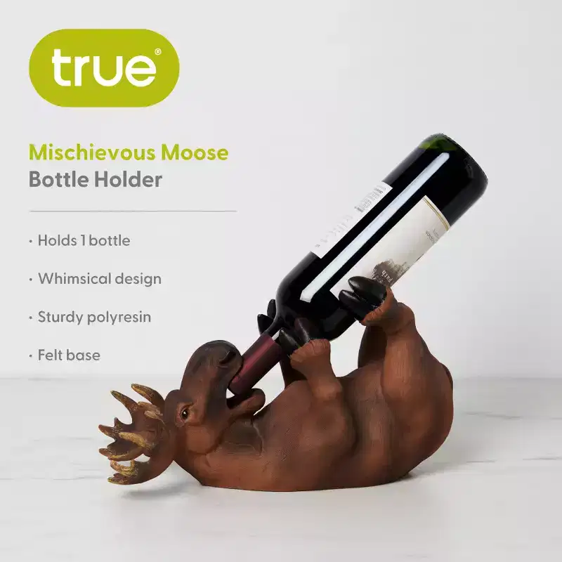 True Mischievous Moose Polyresin Wine Bottle Holder, Playful Wine Holder, Animal Wine Rack, Kitchen Decor Gift, Holds 1 Standard Wine Bottle, Set of 1