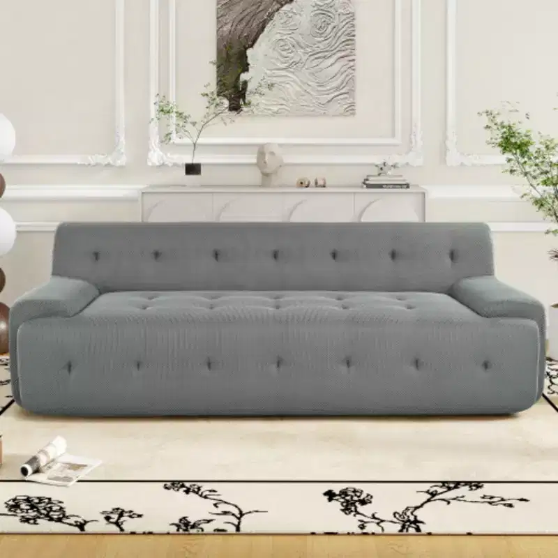 Modern Minimalist Style Tufted Design Upholstered Sofa, 3-Seat Compression Sofa for Living Room, Bedroom, and Apartment
