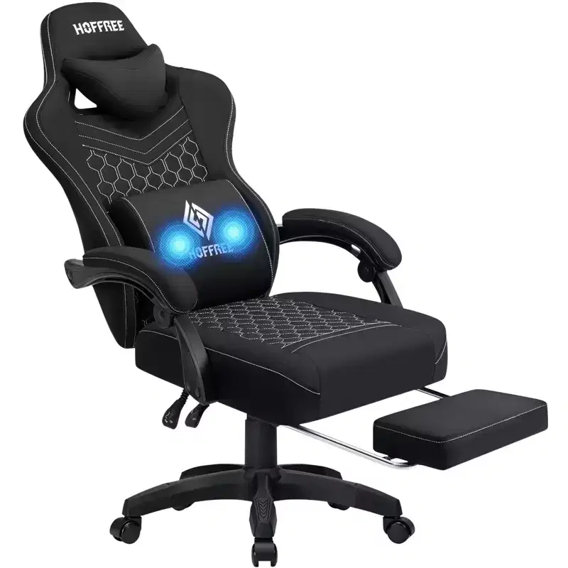 Breathable Fabric Massage Gaming Chair Ergonomic Office PC Chair with Footrest & Adjustable