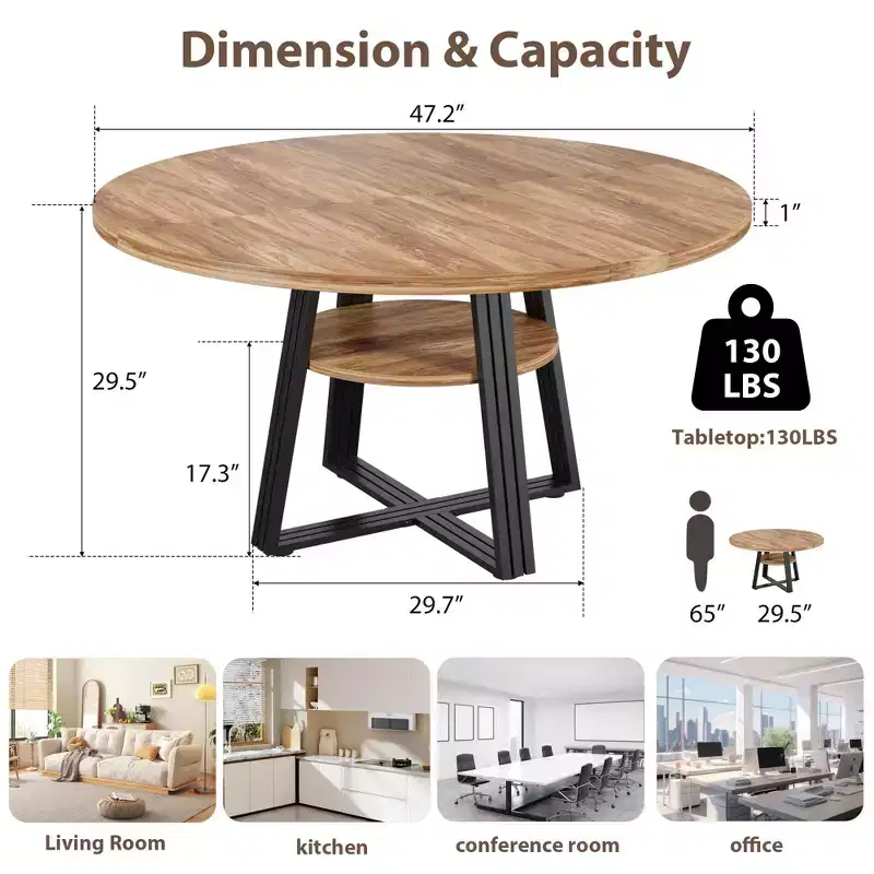 Iron and MDF Round Dining Table with Square Iron Legs - Durable, Stylish, Space-Saving, Easy to Clean, Modern Design
