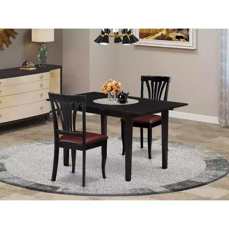 3-Pc Black Finish Solid Wood Top Dining Table