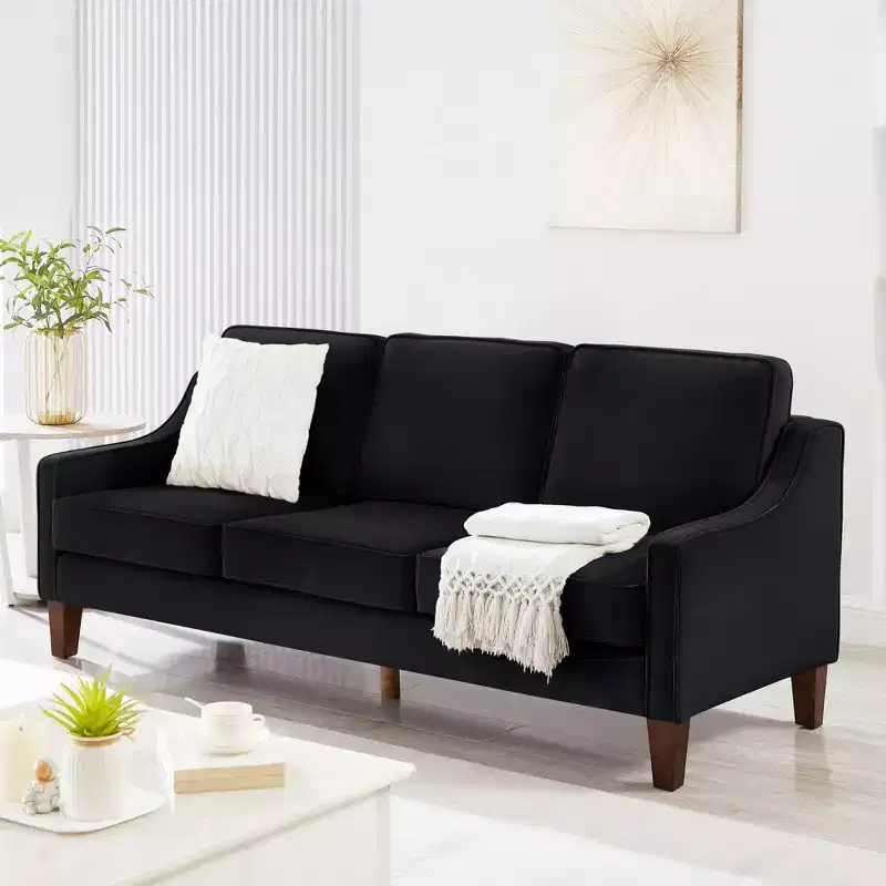 Single/Loveseat/3-Piece Seat Upholstered Sofa Chair/Couch with Scooped Armrest and Wooden Legs, Navy/Black/Taupe, 4W-ModernLuxe