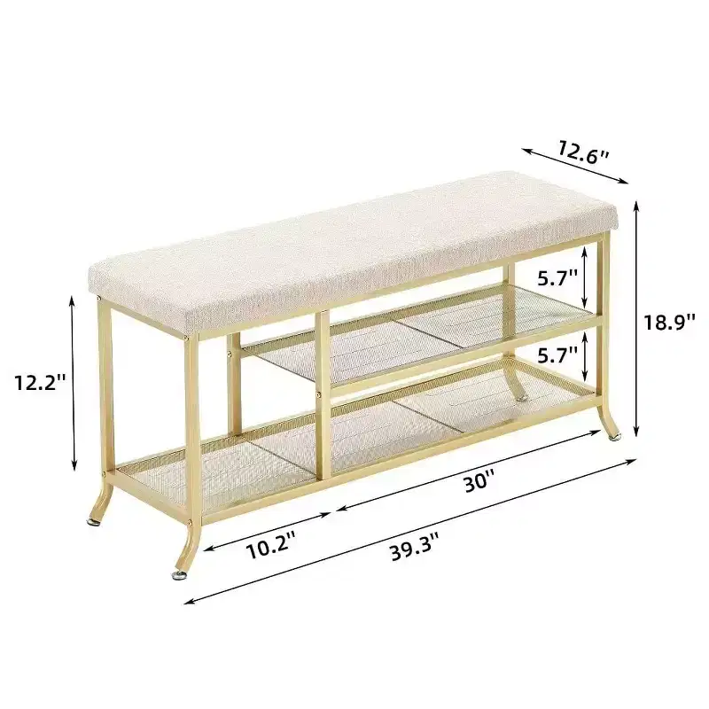Shoe Bench,3-Tier Shoe Rack for Entrance,Shoe Storage Rack with Soft Seat,with Metal Frame,Suitable for Living Room Hallway Gold