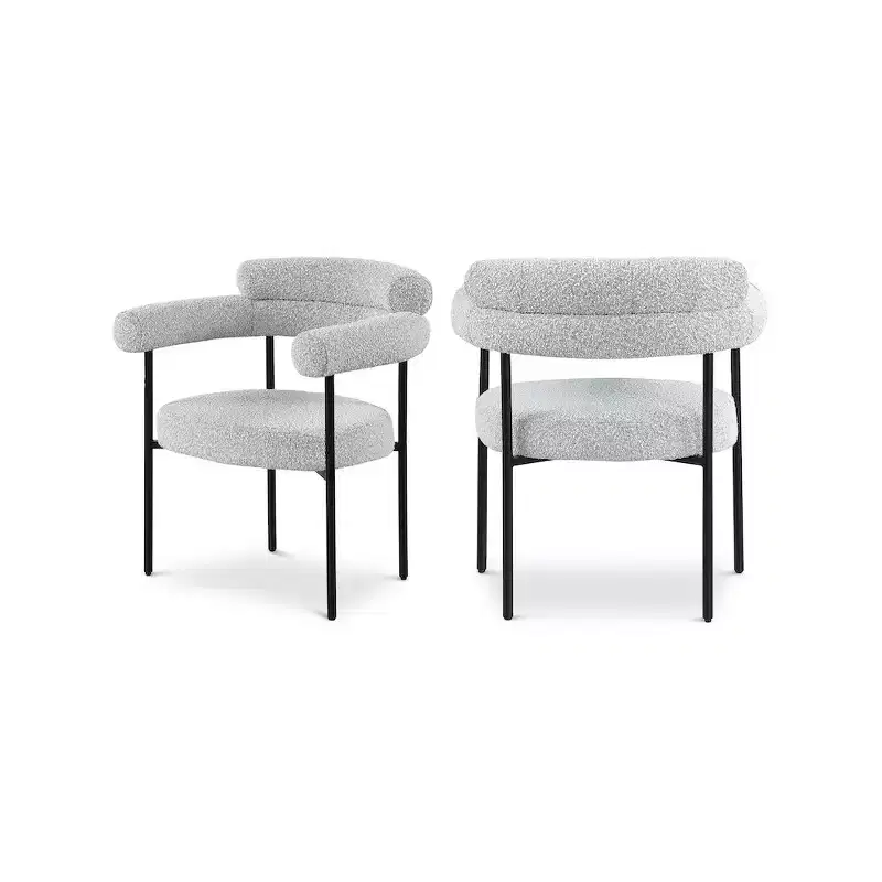 Meridian Furniture,Blake Grey Boucle Fabric Dining Chair, Set of 2