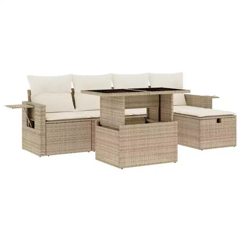 vidaXL 6 Piece Patio Sofa Set with Cushions Poly Rattan