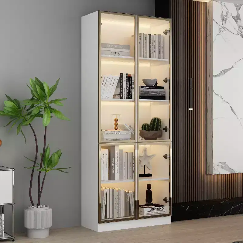 31.5 in. W Tall Glass Door Display Cabinet with LED Lighting, 5 Shelves