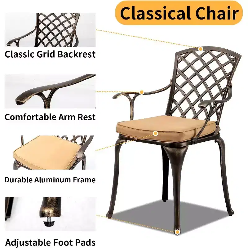 VINGLI 5-Piece Outdoor Patio Dining Set, Cast Aluminum All-Weather Outdoor Table and Chairs w/Cushion, outdoor patio dining sets