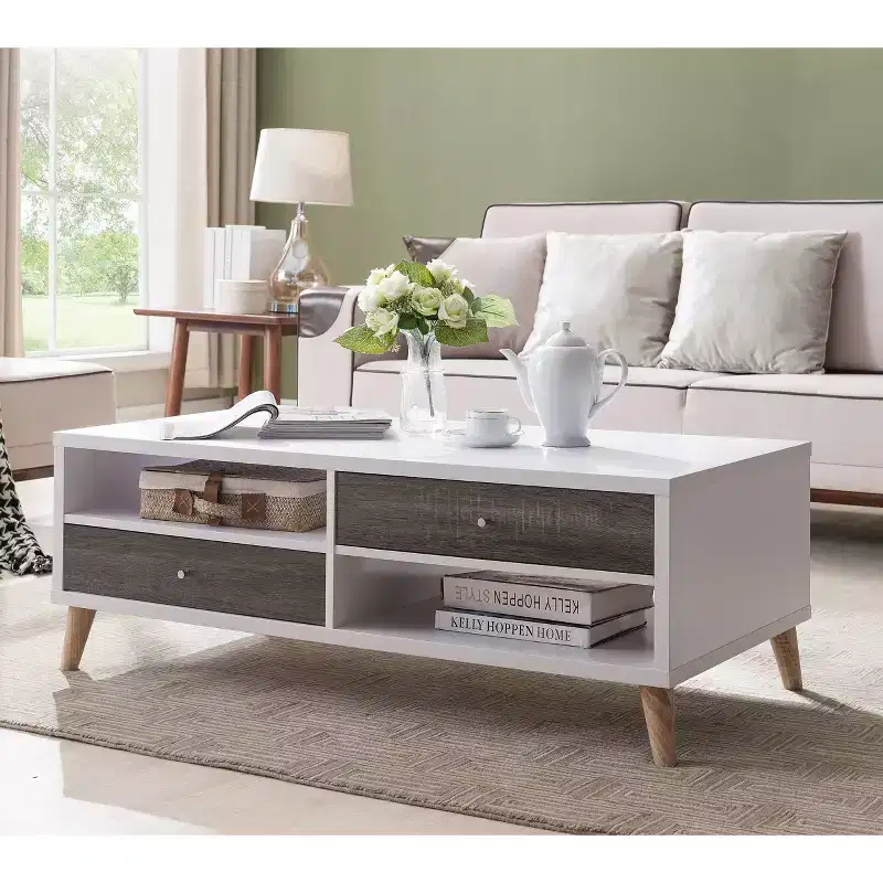 Weller Transitional Two Drawers Coffee Table Dark Gray/White: Storage, Open Shelf - HOMES: Inside + Out