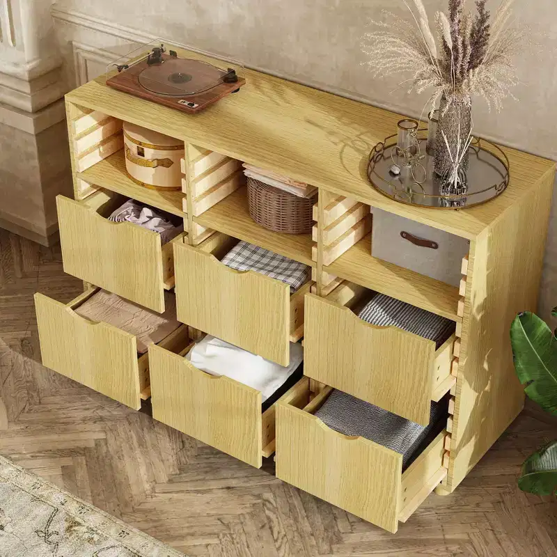 Famapy Modular Storage Cabinet Bedroom Closet Organizer Adjustable 6-Drawer Organizer Customizable Shelf Unit Solid Wood Slat