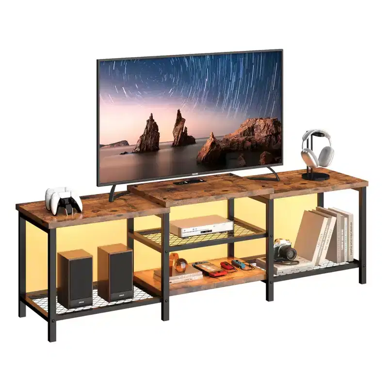 GustoWave Large TV Stand to 75 Inch TV, Entertainment Center with Power Outlet & 3-Tier Open Storage Shelves