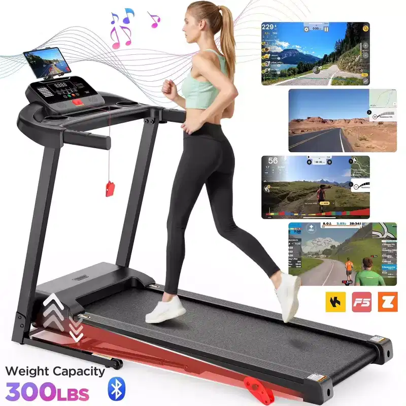 APP Control Treadmill  Limited-Time Deal, Treadmill w/ 300lb Capacity, 3HP Folding Treadmill for Home Walking Running, 64 Programs,Knee Strap Gift