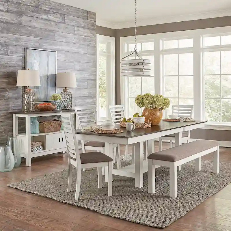 Brook Bay White Trestle Table Set with Chairs - 5, 6, or 7 Pieces