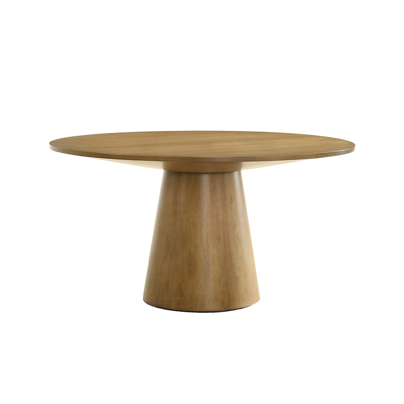Yuvi 47 Inch Dining Table, Round Tabletop, Pedestal Base, Brown Finish
