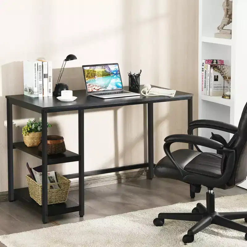 Costway 47'' Computer Desk Office Study Table Workstation Home w/ Adjustable Shelf Rustic Black/Coffee/Brown
