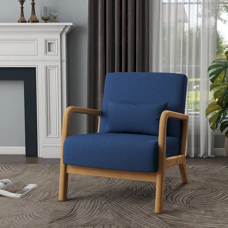 Mid Century Modern Upholstered Accent Chair with Pillow