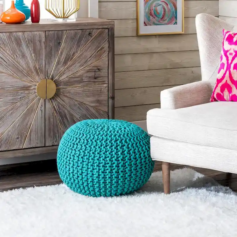 Nuloom Ling Round Knit Filled Ottoman Pouf