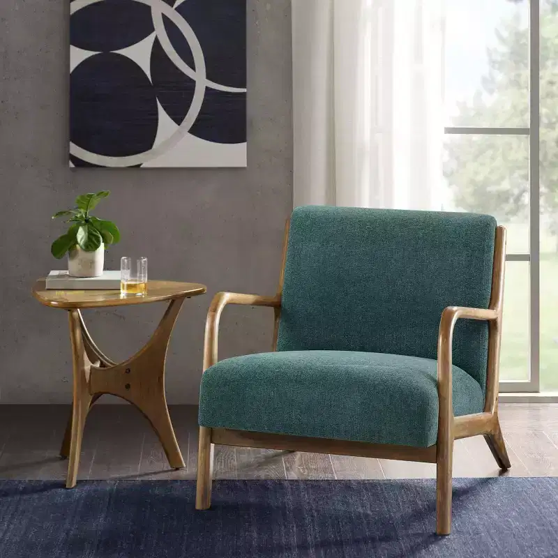 Leisure Accent Chair with Comfy Upholstery, Solid Wood Mid-Century Stylish Reading Armchair for Living Room Bedroom Waiting Room