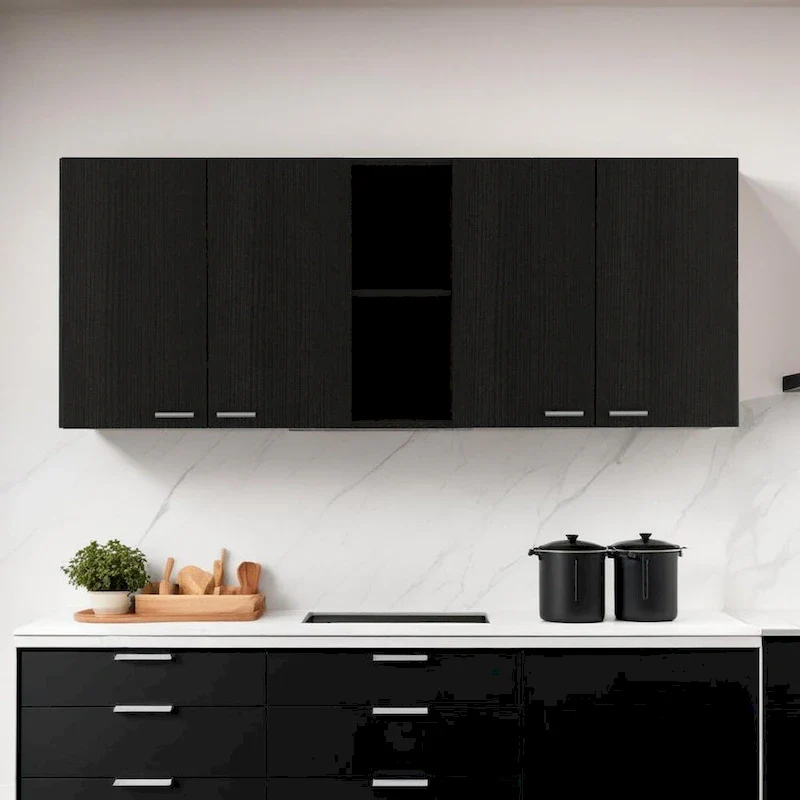 59 Black Wood Wall Mounted Accent Cabinet With Five Shelves