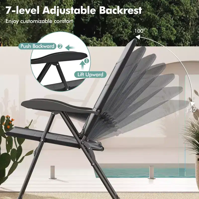Costway 2PCS Patio Folding Chairs Back Adjustable Reclining Padded Garden Furniture