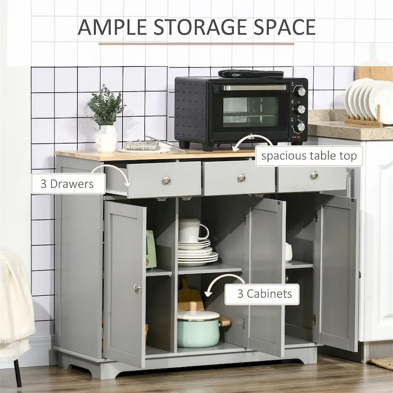 Buffet Cabinet with Drawers and Adjustable Shelves - N/A