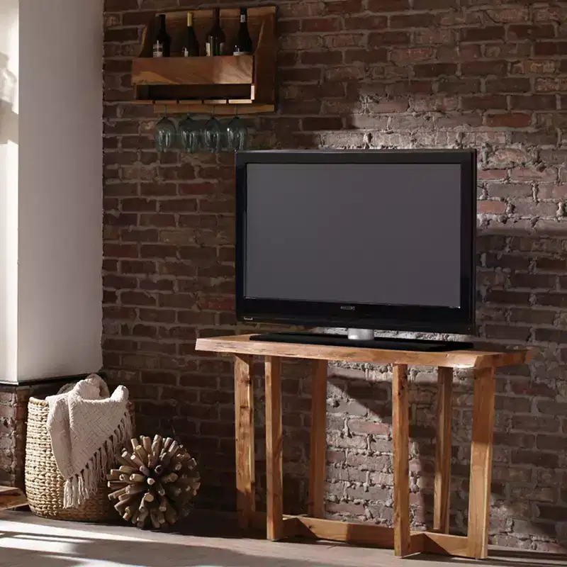 Live Edge Solid Wood Media Console: Acacia, Non-Toxic Finish, Steel Hardware