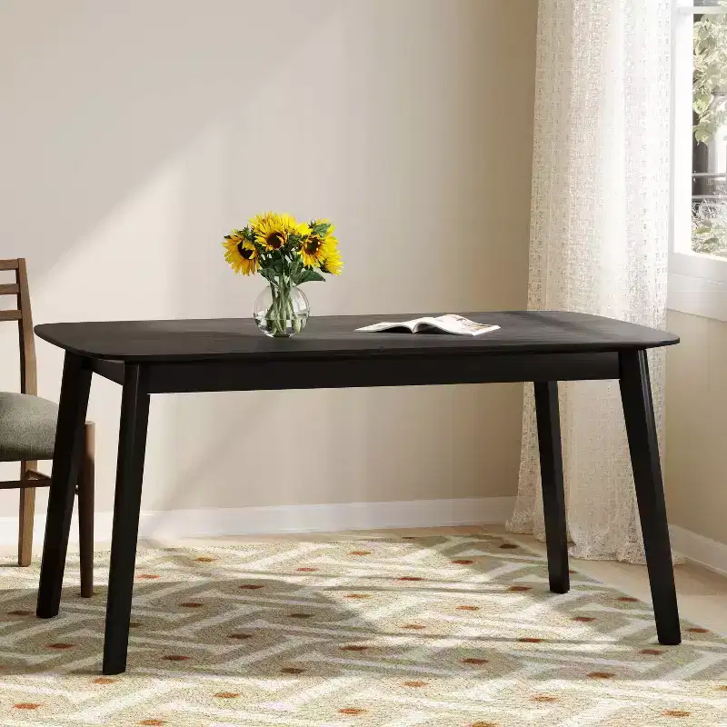 Okak 59IN Minimalism Dining Table with Wooden Legs, Modern Kitchen Table, Retangular Table for Living Room, Kitchen, Dining Room, Black