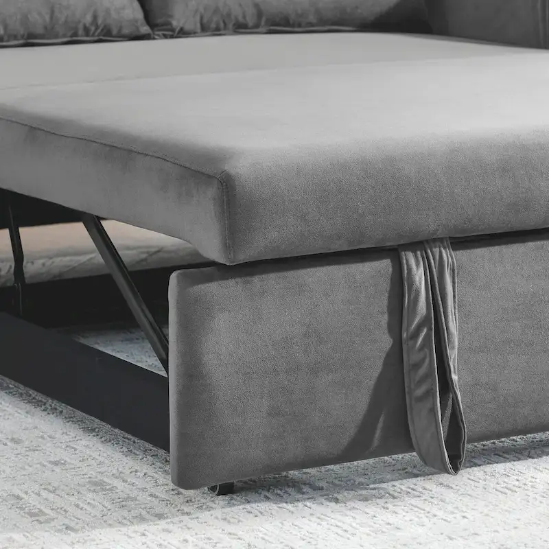Modern Convertible Velvet Loveseat Sofa Sleeper Sofa Bed with 2 Pillows