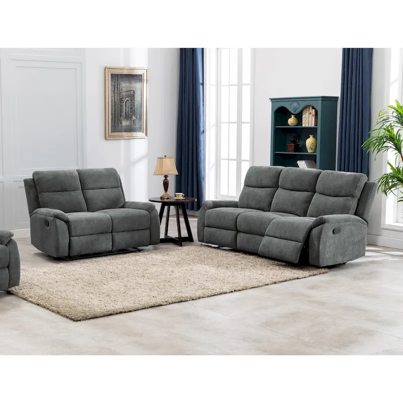 Transitional Faux Leather Reclining Living Room Sofa