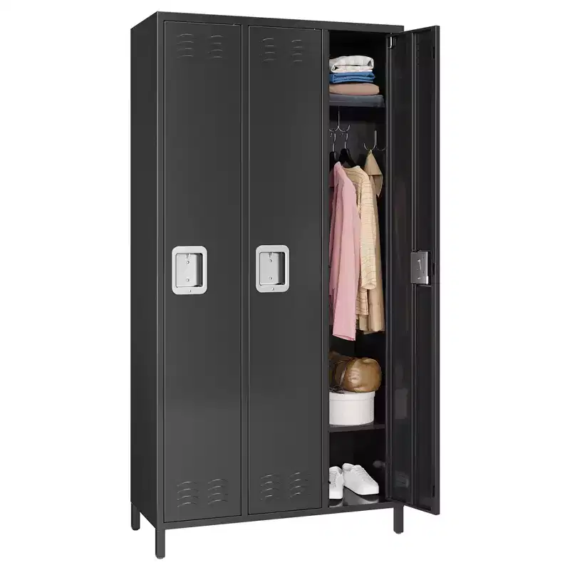3-Door Metal Locker with 9 Hooks & 3 Shelves, 72