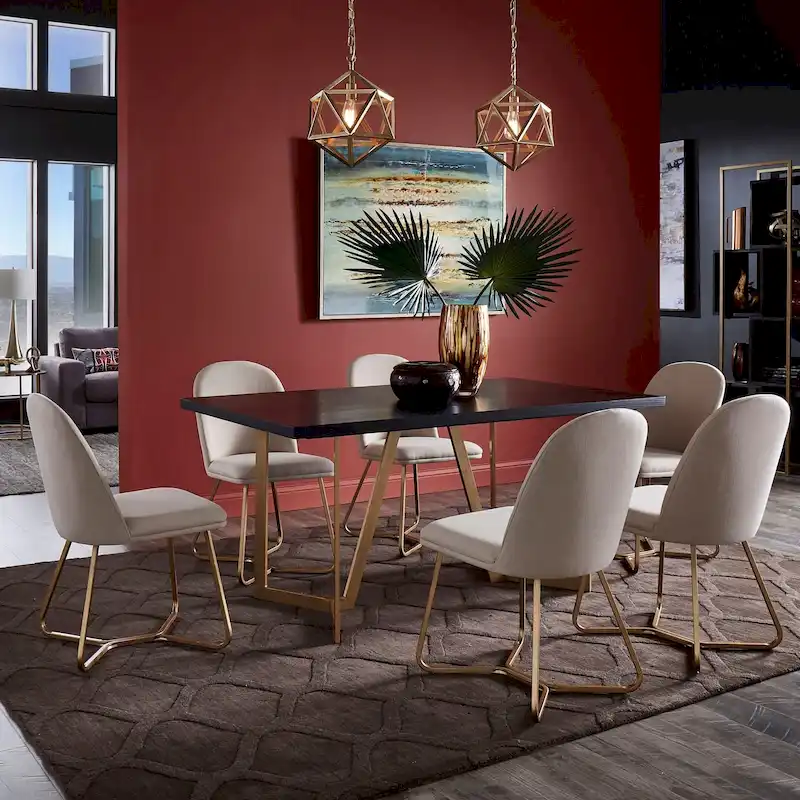 Cheyenne Black and Distressed Gold Finish Dining Set by iNSPIRE Q Modern