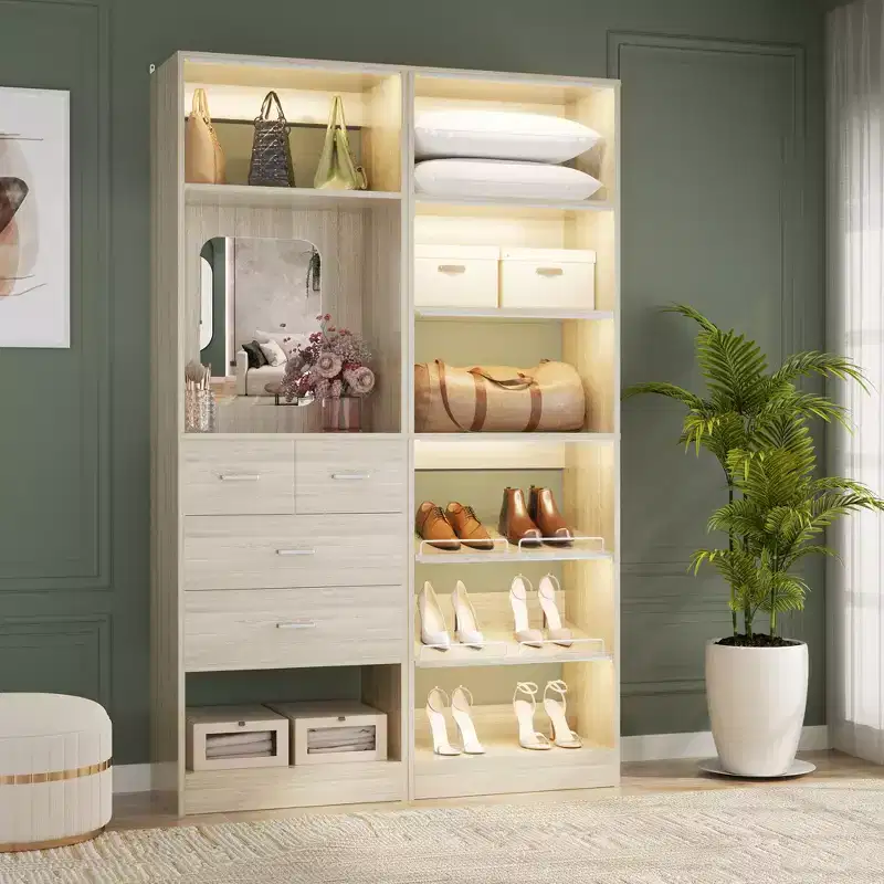 Besiost Closet System with Drawers and Hanging Rods
