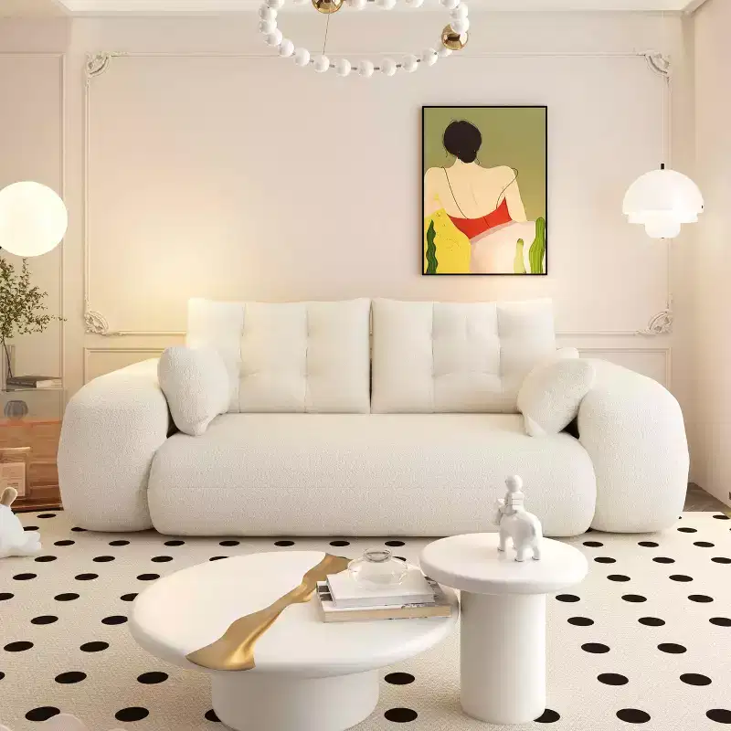 78.7 Inch Multifunctional Foldable Sofa Bed, 3-in-1 Teddy Fabric Foam Filled, Beige