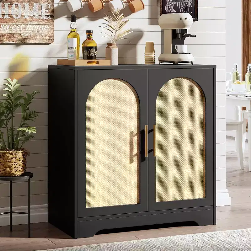 30 Sideboard Buffet Cabinet with 2 Rattan Doors,Large Storage Console Table,Modern Coffee Bar Cabinet for Living Room,Dining Room,Hallway,Entryway