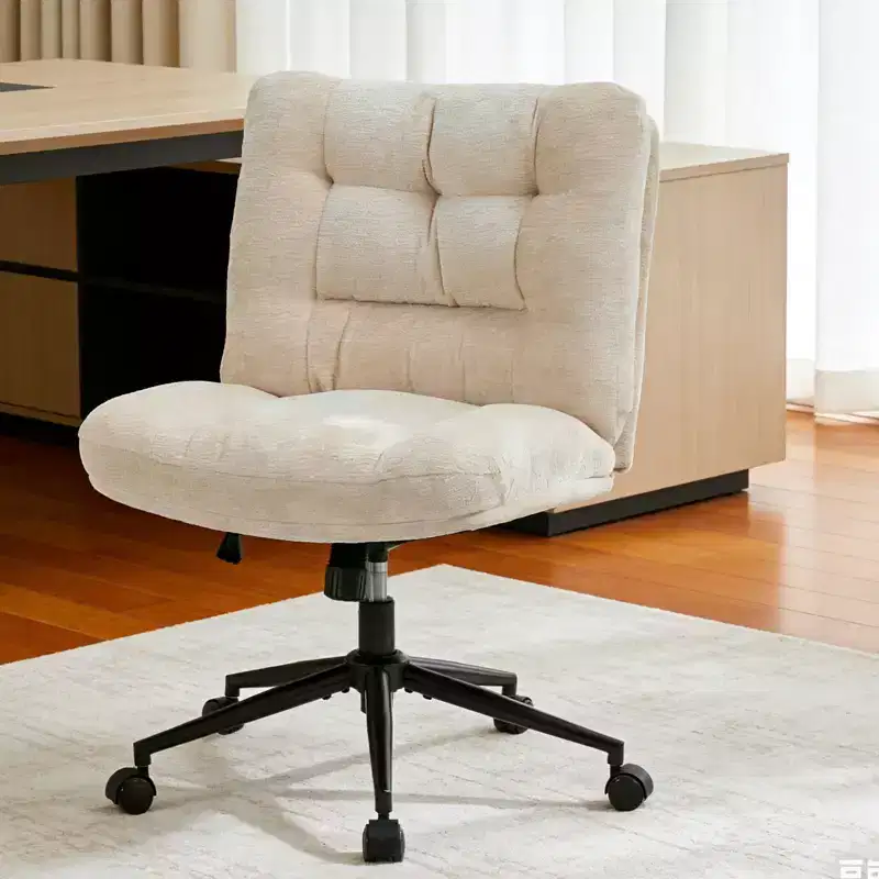 Criss Cross Chair with Wheels, Dual-Layer Thickened Cushion, Premium Fabric Morden Home Vanity Chair Wide Seat, Ivory Beige